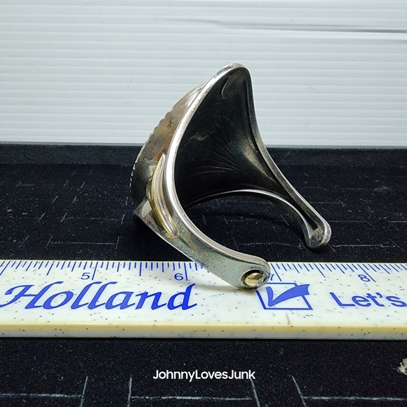 Modern Native American Sterling Silver/Jasper Picture Stone Cuff Bracelet Signed - Picture 3 of 7